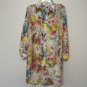 Bella Sky Semi Sheer Floral Blouse Size Medium